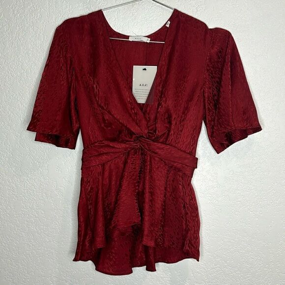 NWT ALC Alma Red Silk Wrap Front Blouse Size 2 - Picture 2 of 14